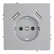 Изображение Розетка встраиваемая VOLTUM S70 с заземлением и защитными шторками 16А с USB A+A (серый)